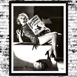 Vintage Halloween Pinup Sexy Retro Black White Art Print